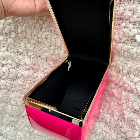 Pink One-of-a-Kind Patent Semi-Circle Box Bag with Short Handle & Shoulder Strap - Picture 7 of 8